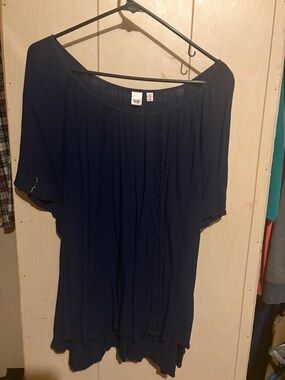 Bongo Plus Navy Peasant Blouse - Relaxed Women's Top